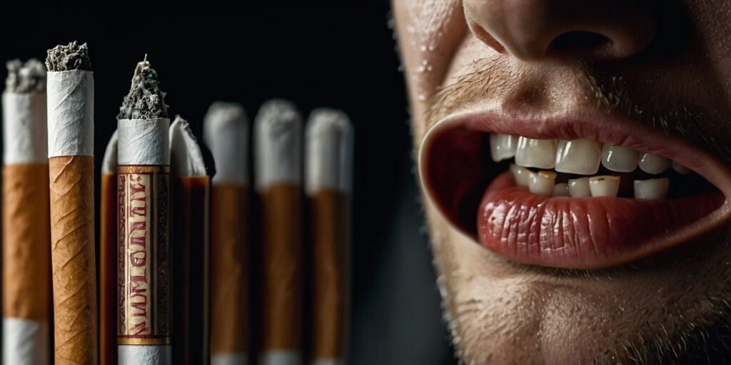 Image d'une cigarette avec des marques d'avertissement sur le danger du tabac
